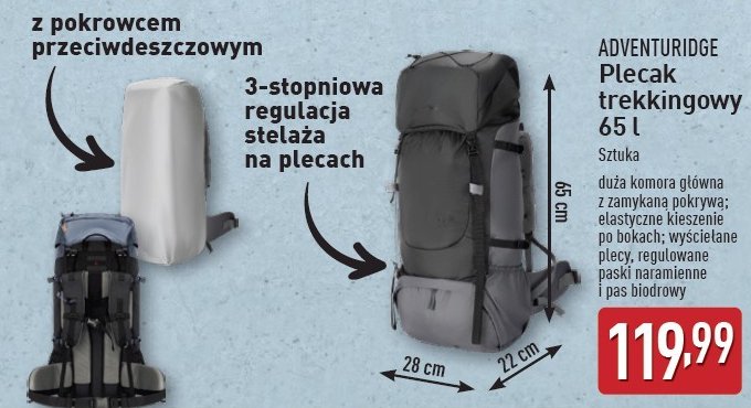 Plecak trekkingowy 65 l ADVENTURIDGE promocja w Aldi