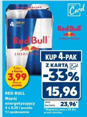 Napój energetyzujący 4 x 0.25l Red Bull promocja w Kaufland