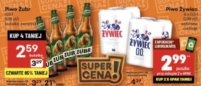 Piwo Żywiec 4 x 0.5l promocja w Delikatesy Centrum