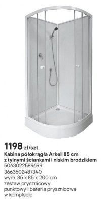 Kabina prysznicowa Arkell półokrągła 85 cm z tylnymi ściankami i niskim brodzikiem promocja w Castorama