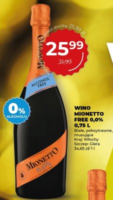 Wino Mionetto Free 0,0% białe, półwytrawne, musujące promocja w Duży Ben