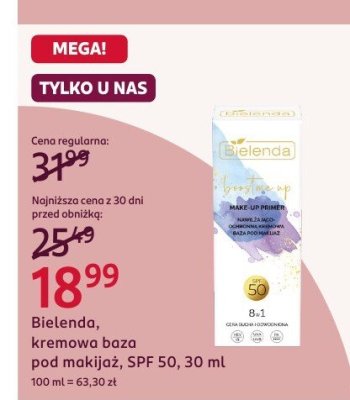 Kremowa baza pod makijaż Bielenda, SPF 50, 30 ml promocja w Rossmann