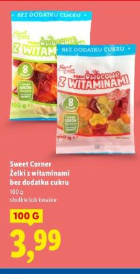 Żelki Sweet Corner Żelki z witaminami bez dodatku cukru słodkie lub kwaśne promocja w Lidl