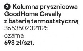 Kolumna prysznicowa GoodHome Cavally z baterią termostatyczną czarna promocja w Castorama