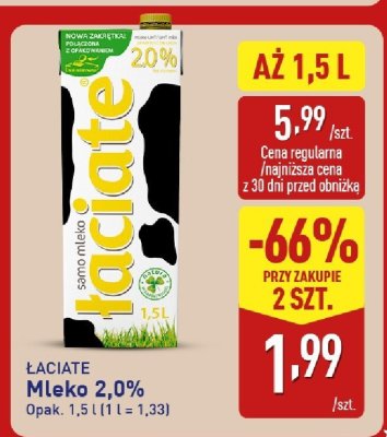 Mleko 2,0% Łaciate promocja w Aldi