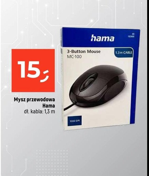 Mysz przewodowa dł. kabla 1.3 m Hama promocja