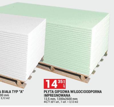 Płyta gipsowa wilgocioodporna impregnowana promocja w Merkury Market