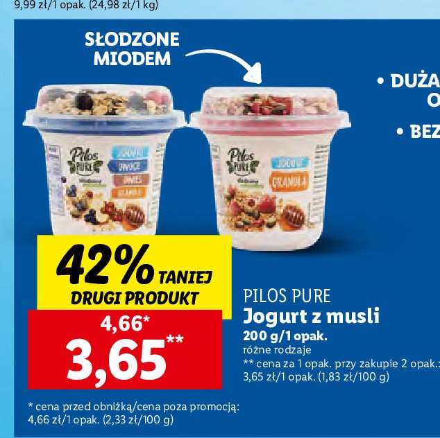 Jogurt owoce owies granola Pilos pure promocja