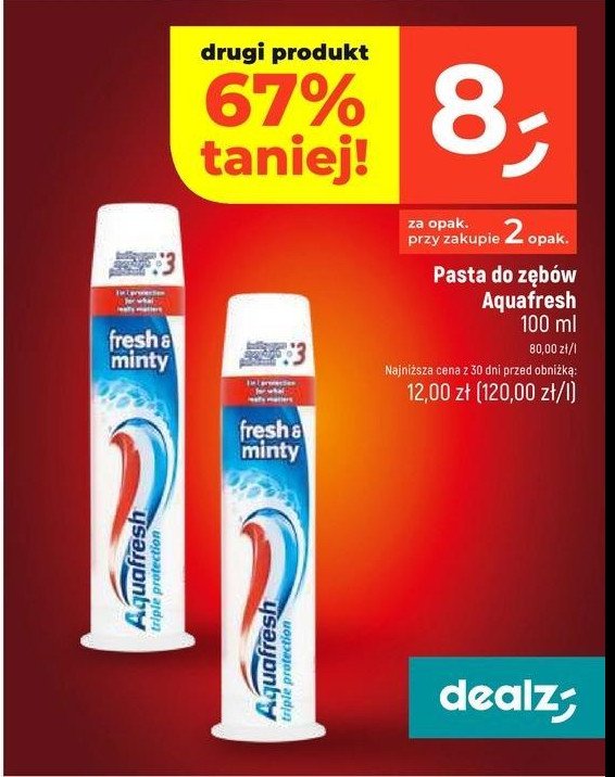 Pasta do zębów fresh & minty Aquafresh triple protection promocja