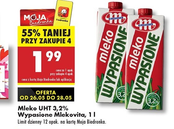 Mleko 3.2% Mlekovita wypasione promocja w Biedronka