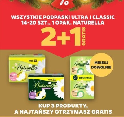 Wszystkie podpaski Ultra i Classic Naturella 2+1 GRATIS promocja w Netto