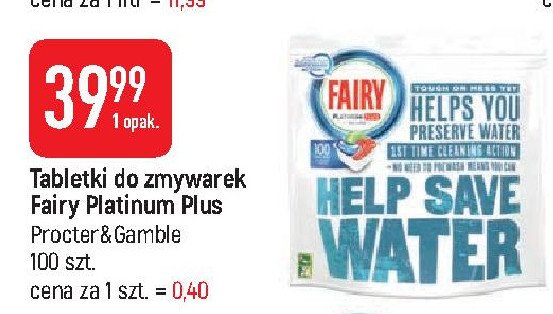 Tabletki do zmywarek cool blue Fairy platinum plus promocja