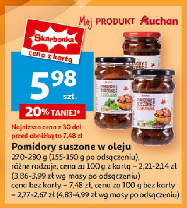 Pomidory suszone z ziarnami Auchan różnorodne (logo czerwone) promocja