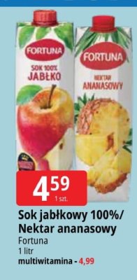 Sok Sok jabłkowy 100%/ Nektar ananasowy Fortuna promocja w Leclerc