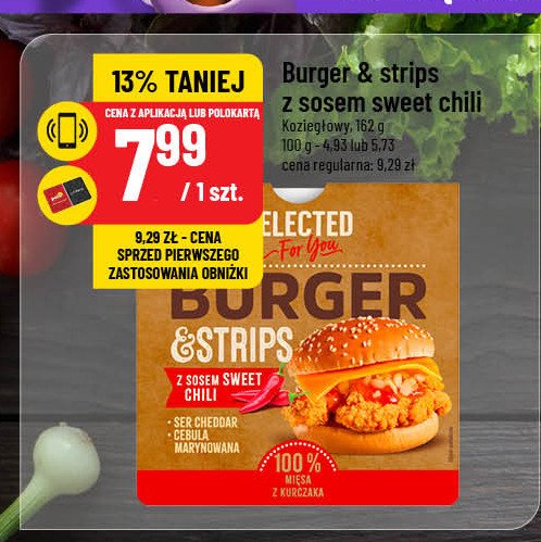 Burger & strips z sosem sweet chili Selected for you promocja