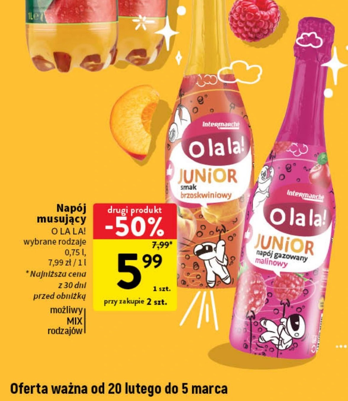 Napój junior malinowy O la la! promocja w Intermarche