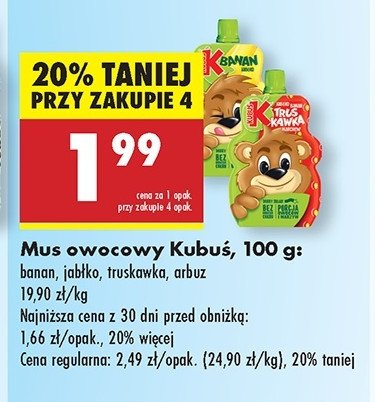 Mus jabłko-arbuz-aronia Kubuś mus 100% promocja