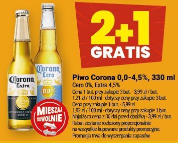 Piwo Corona 0,0-4,5% 330ml Cero 0% Extra 4,5% promocja w Twój Market