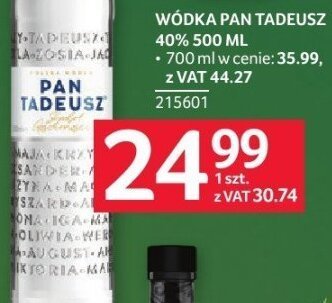 Wódka Pan Tadeusz 40% 500 ml promocja w Selgros