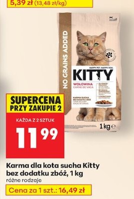 Karma dla kota sucha Kitty bez dodatku zbóż 1 kg różne rodzaje promocja w Biedronka