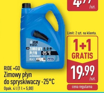 Zimowy płyn do spryskiwaczy Ride +GO -25°C promocja w Aldi