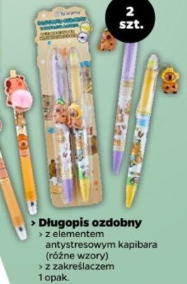 Długopis ozdobny z elementem antystresowym kapibara (różne wzory) z zakreślaczem promocja w Netto