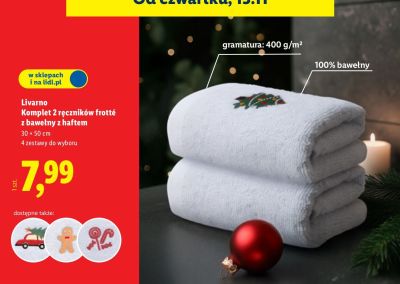 Komplet 2 ręczników frotté z bawełny z haftem Livarno 30 x 50 cm promocja w Lidl
