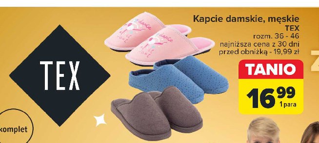 Kapcie damsie 36-46 Tex promocja w Carrefour Market