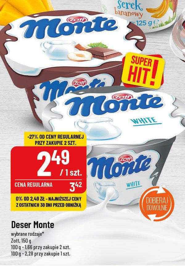 Deser mleczno-czekoladowy z orzechami Zott monte promocja