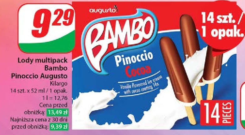 Lody w polewie kakaowej Augusto bambo promocja w Dino