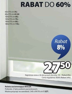 Roleta zaciemniająca BOLGA Poliester. Z łańcuszkiem paciorkowym. Można przyciąć na szerokość. S45 x W170 cm 1 SZT. promocja w Jysk