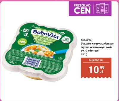 Duszone warzywa z dorszem i ryżem w kremowym sosie po 12 miesiącu BoboVita promocja w Biedronka