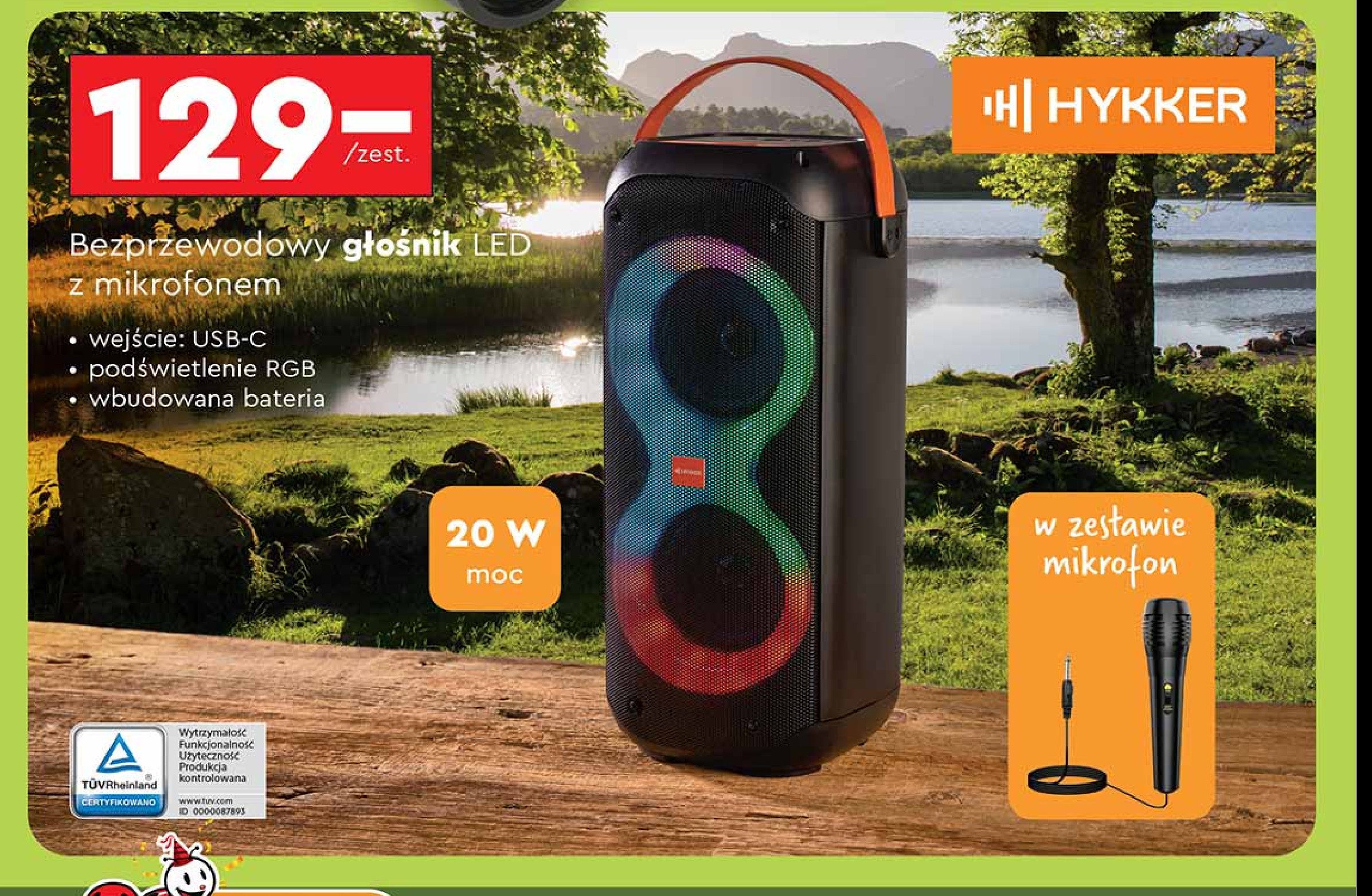 Głośnik led rgb 20w Hykker promocja w Biedronka