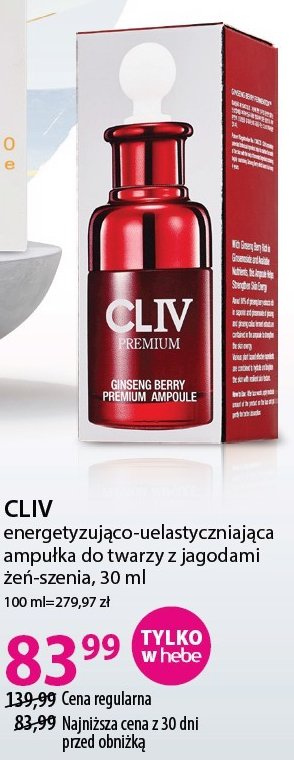 Ampułka do twarzy z jagodami żeń-szenia Cliv premium promocja