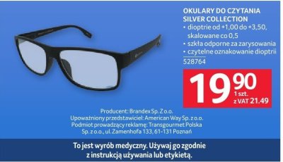 Okulary do czytania SILVER COLLECTION dioptriejd: +1.00 do +3.50, skalowane co 0.5, szkła odporne na zarysowania, czytelne oznakowanie dioprii promocja w Selgros