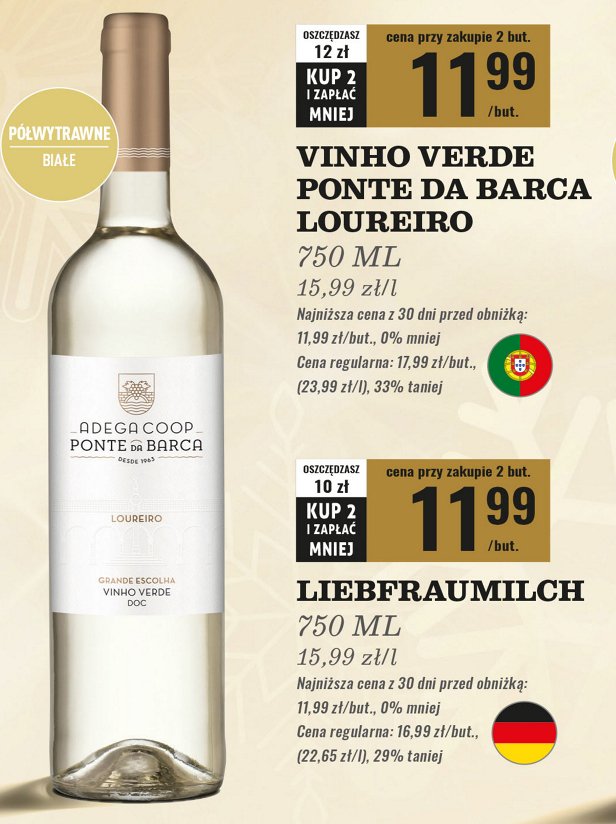 Wino ADEGA COOP PONTE DA BARCA LOUREIRO promocja w Biedronka