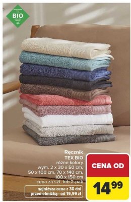 Ręcznik TEX BIO różne kolory, wym. 2 x 30 x 50 cm, 50 x 100 cm, 70 x 140 cm, 100 x 150 cm, cena za szt. lub 2-pak promocja w Carrefour