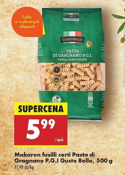 Makaron di gragnano pgi fusilli corti bucati Gustobello promocja