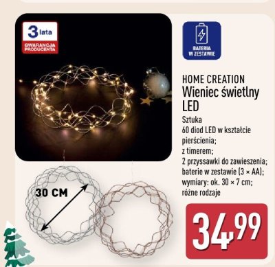 Wieniec świetlny LED, różne rodzaje HOME CREATION promocja w Aldi
