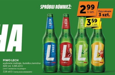 Piwo Lech wybrane rodzaje, butelka zwrotna promocja w Groszek