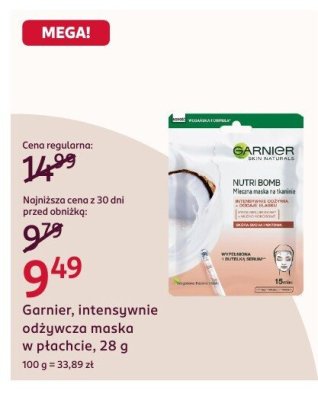 Maska Garnier intensywnie odżywcza w płachcie, 28 g promocja w Rossmann