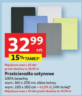 Prześcieradło satynowe 220x200 cm promocja w Auchan