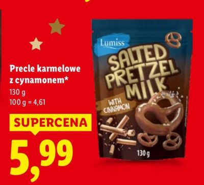Precle karmelowe Lumiss Salted Pretzel Milk z cynamonem promocja w Lidl