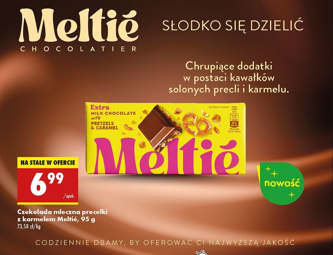 Czekolada mleczna z precelkami i karmelem Meltie promocja