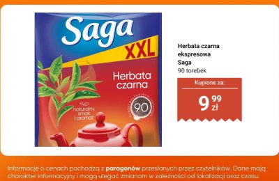 Herbata czarna ekspresowa Saga promocja w Dino
