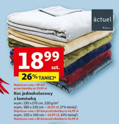 Koc jednokolorowy z lamówką 220x240 cm actuel promocja w Auchan