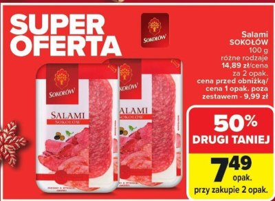 Salami SOKOŁÓW 100 g różne rodzaje promocja w Carrefour