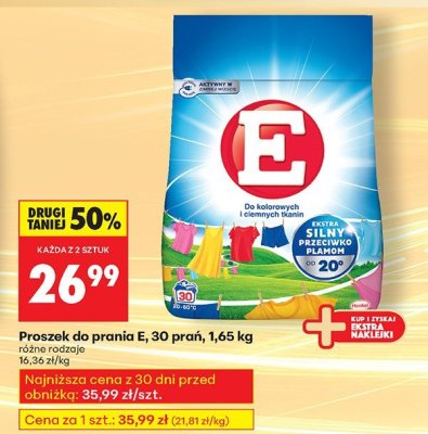 Proszek do prania E 1,65 kg różne rodzaje promocja w Biedronka