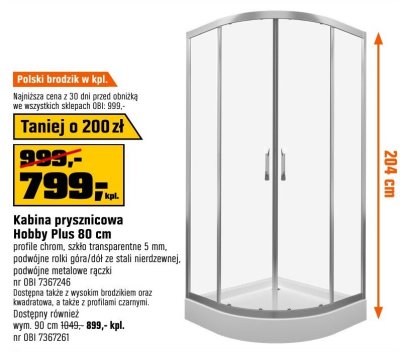 Kabina prysznicowa Hobby Plus 80 cm promocja w OBI