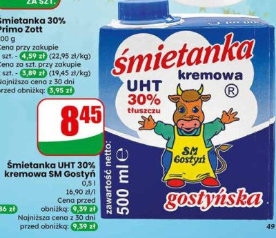 Śmietanka UHT 30% kremowa SM Gostyń promocja w Dino